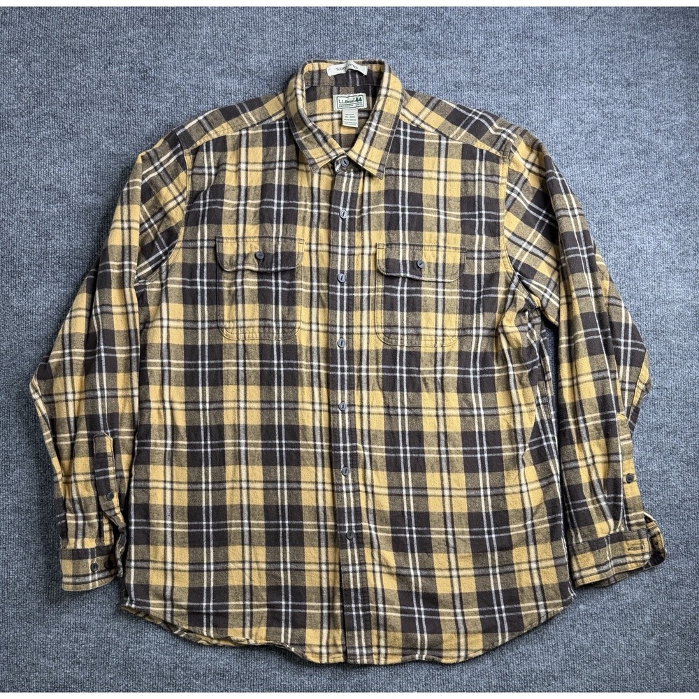 LL Bean Long Sleeve Shirt Mens‎ XLarge Yellow Flannel Work Outdoor Casual Cotton